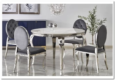 Стол обеденный Halmar REGINALD 120 (белый мрамор/серебряный)