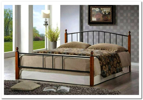 Купить Кровать AT-915 дерево гевея/металл 160*200 (Queen bed), красный дуб/черный с доставкой по России по цене производителя можно в магазине Другая мебель в Казани