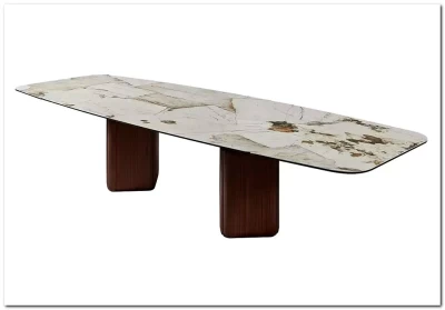 Стол ТЕРРА (TERRA) 240 (360) БЕЖЕВЫЙ МРАМОР TL-331, испанская керамика / Орех, ®DISAUR